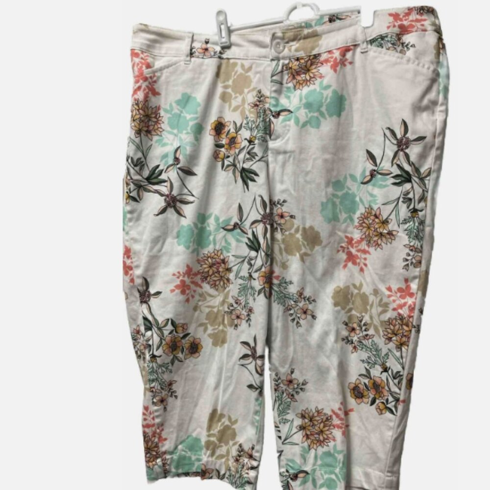 St. John’s Bay capris multicolor flowers button zips pockets plus size 18W